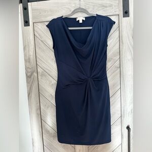 Michael Kors Navy Blue Draped Midi Dress
